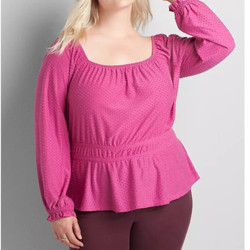 Plus Size 38/40 6X/7X Lane Bryant Pink Illiusion Top Square-Neck Blouse womens